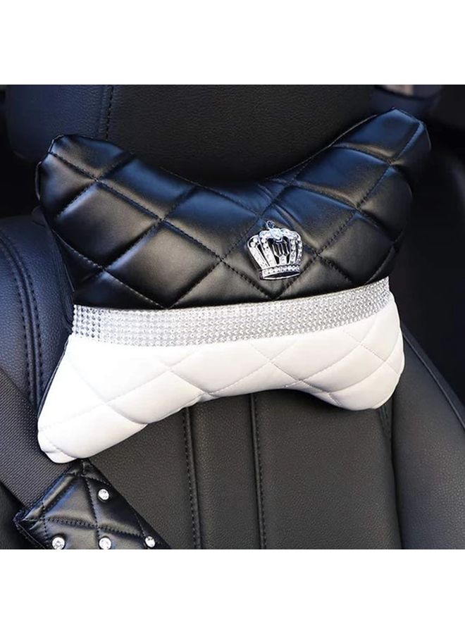 Five Piece Black Faux Leather Car Accessories Set Steering Wheel Cover Neck Pillow Armrest Cushions - Image 5